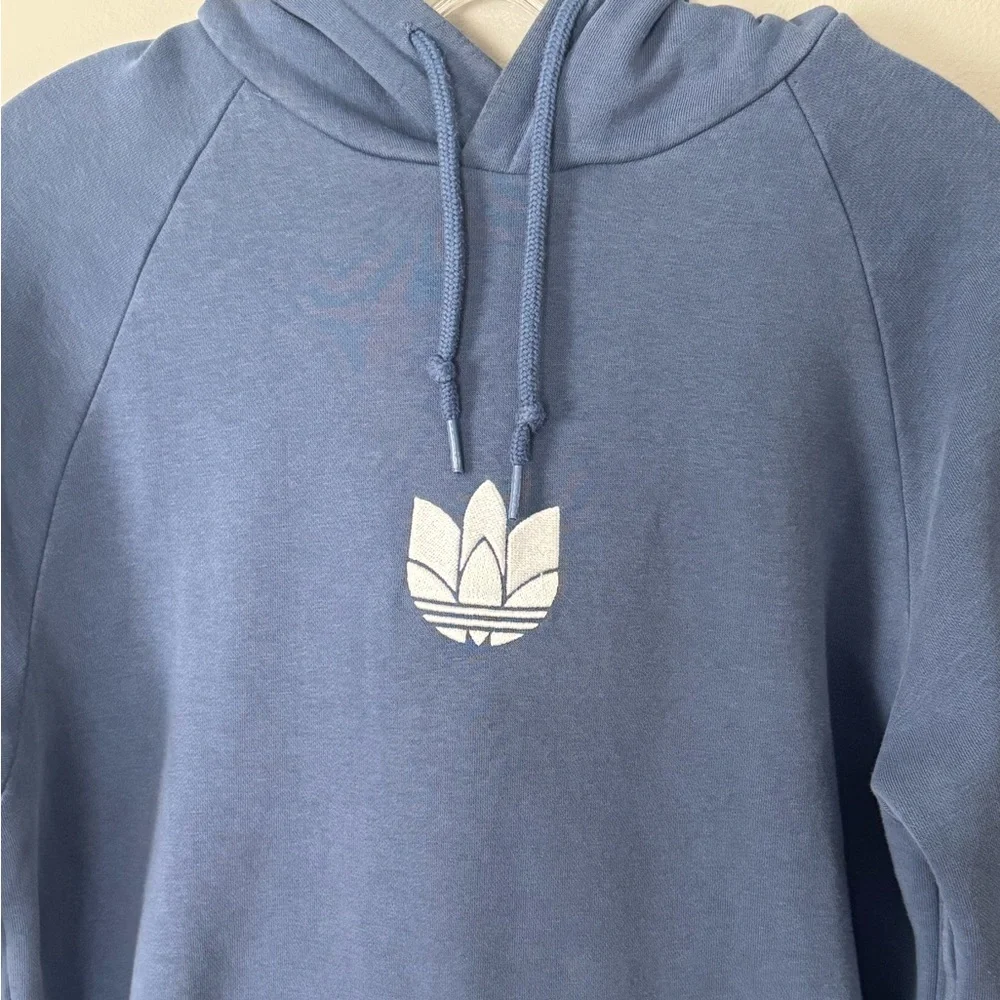 Vintage Adidas Center Trefoil Logo Hoodie Mens Small Blue Y2K Sweatshirt Soft